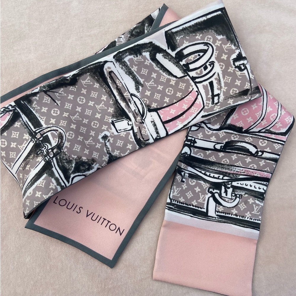 Louis Vuitton Pink and Gray tone Luggage Patterned Scarf